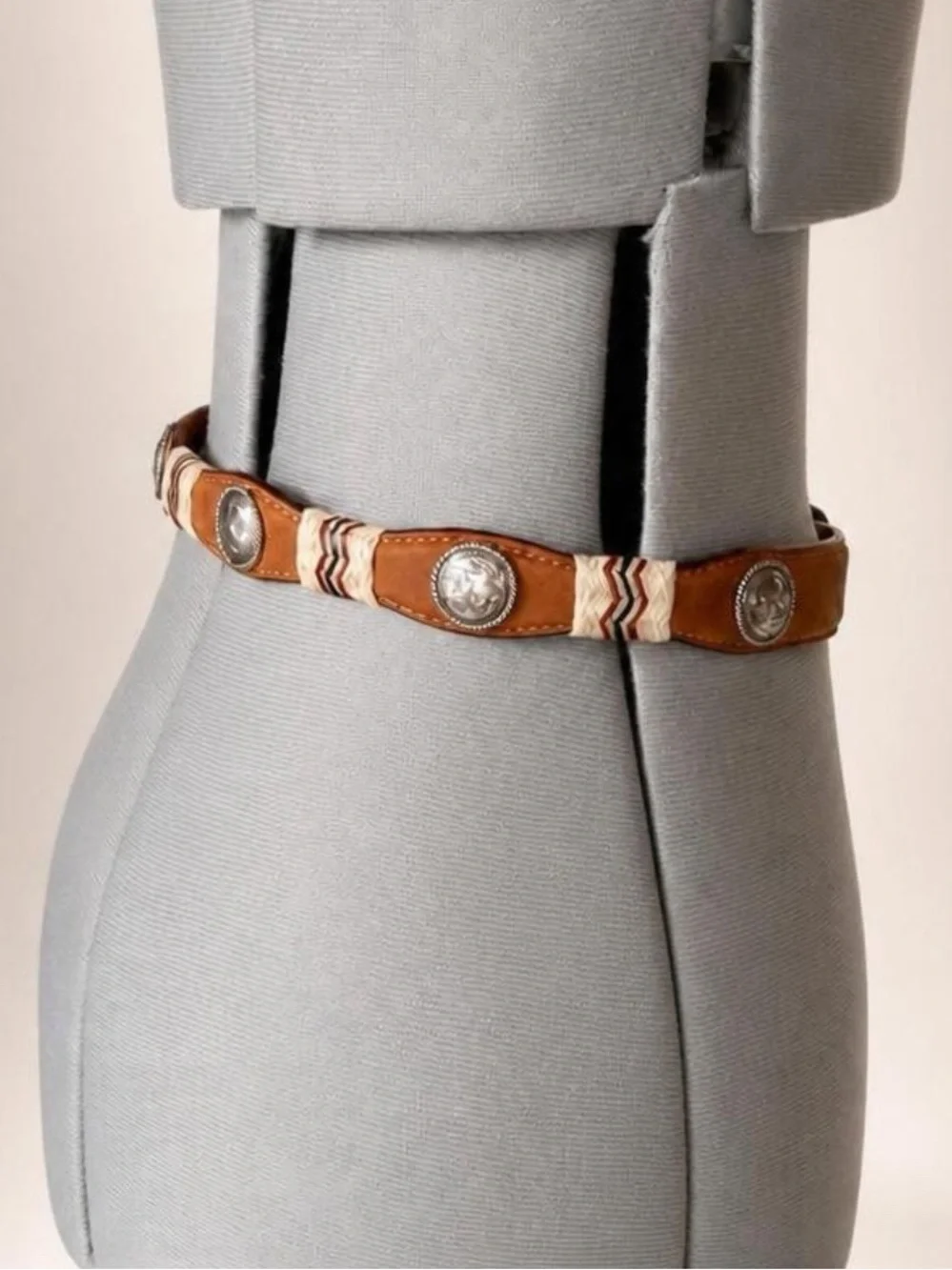 Tony Lama Western/Native American Leather Belt w/Silver Buttons&Buckle, 22”, EUC